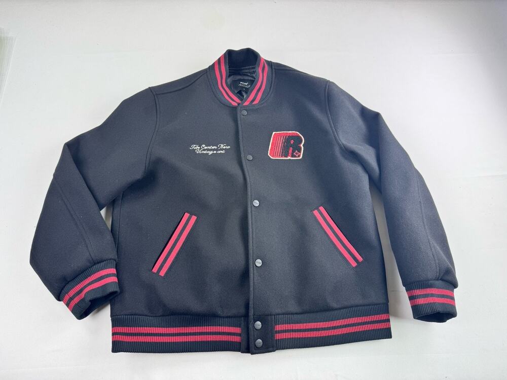 FDR Men’s XL Black Red Varsity Bomber Jacket Embroidered Snap Front